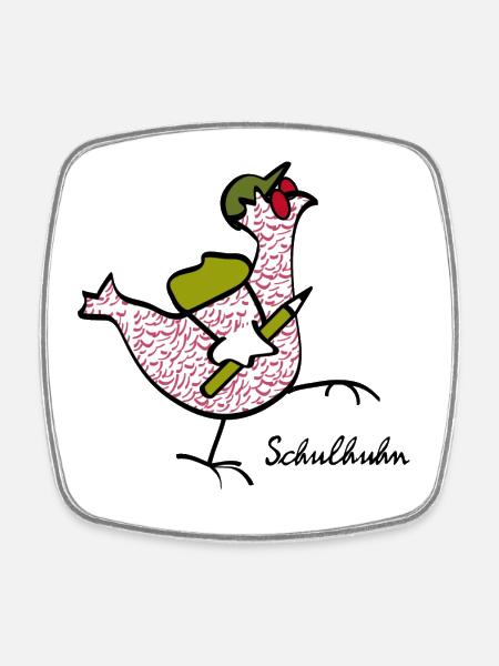 RIKELS Das Schul-Huhn starke Begleiter im Alltag - Viereckiger Kühlschrankmagnet - Weiß