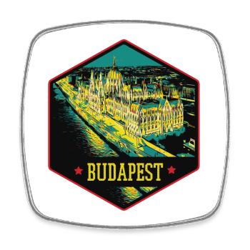 Nocturnal illustration Historic Budapest - Square fridge magnet - white - Front