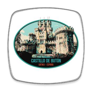 Illustration Château Butrón, Espagne - Magnet carré - blanc - Devant