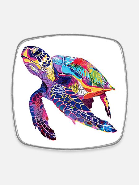 Schildkröte rainbow - Viereckiger Kühlschrankmagnet - Weiß