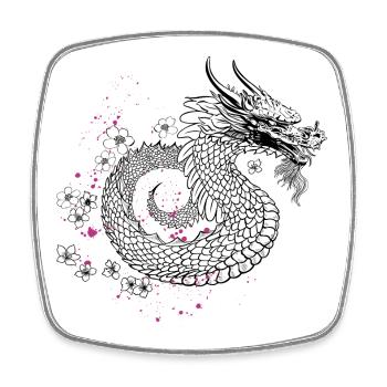 Dragon aux fleurs de cerisier style Sakura - Magnet carré - blanc - Devant