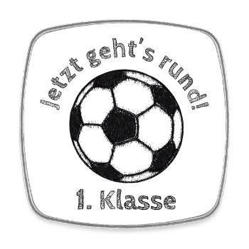 Einschulung - Fußball jetzt geht´s rund - 1.Klasse - Viereckiger Kühlschrankmagnet - Weiß - Vorne