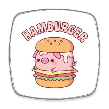 Mignon cochon hamburger jeu de mots drôle - Magnet carré - blanc - Devant