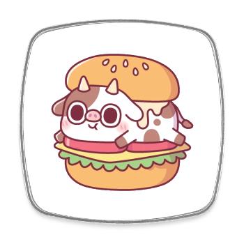 Cute Cow In A Burger Funny - Square fridge magnet - white - Front