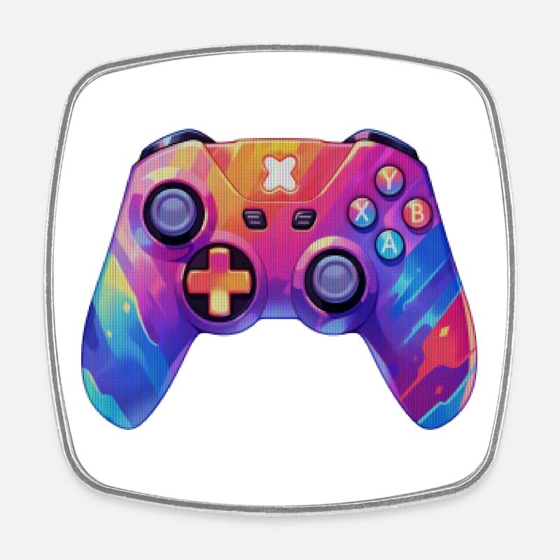 Pixel art video game controller - Square fridge magnet - white