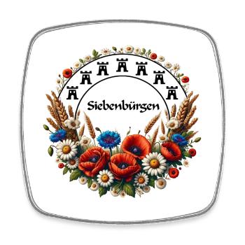 Siebenbuergen Tshirt mit floralem Design für Damen - Viereckiger Kühlschrankmagnet - Weiß - Vorne