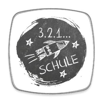 Schulstart - 3-2-1-Schule | Rakete Tafeloptik - Viereckiger Kühlschrankmagnet - Weiß - Vorne