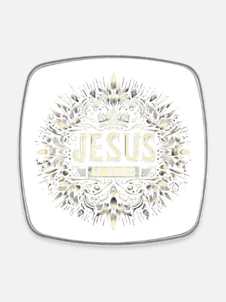 Jesus is King – Ornamental Wreath - Square fridge magnet - white