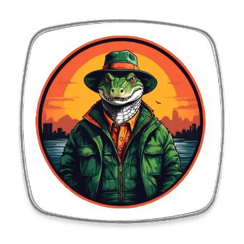 Bunter Alligator Krokodil mit Sonnenbrille und Hut - Viereckiger Kühlschrankmagnet - Weiß - Vorne