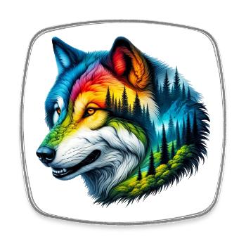 Loup - Magnet carré - blanc - Devant