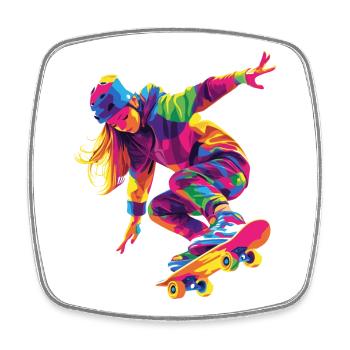 Femme qui fait du Skate - Magnet carré - blanc - Devant