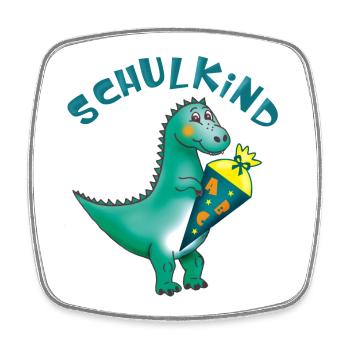 Écolier - Dino avec cône d’école - personnalisable - Magnet carré - blanc - Devant