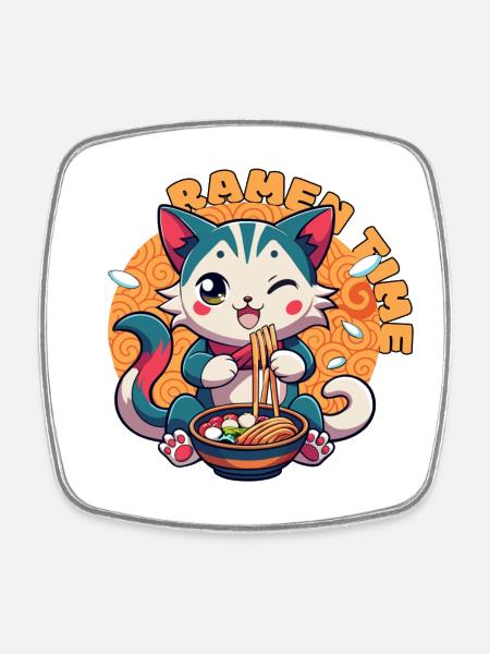 Ramen Cat Kawaii - Square fridge magnet - white