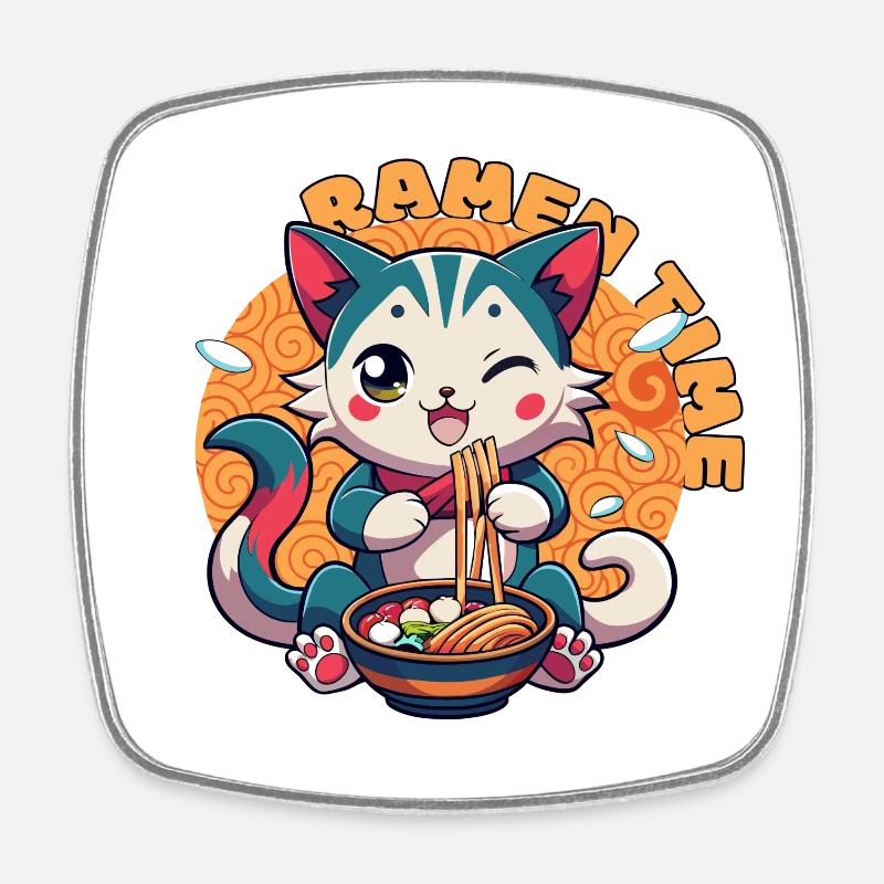 Ramen Cat Kawaii - Magnet carré - blanc