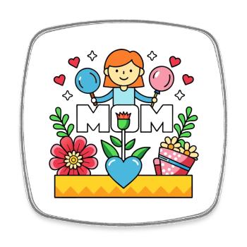 MOM Blühende Mutterliebe Cartoon - Viereckiger Kühlschrankmagnet - Weiß - Vorne