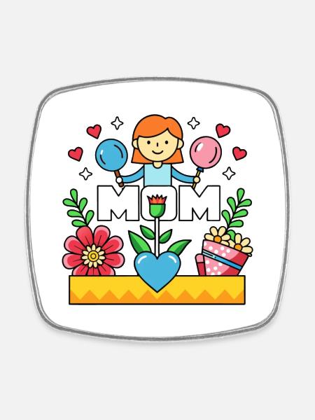 MOM Blooming Mother Love Cartoon - Square fridge magnet - white