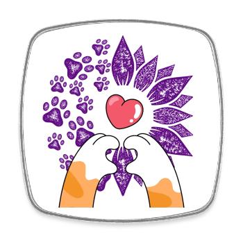 Coeur en fleurs et pattes - Magnet carré - blanc - Devant