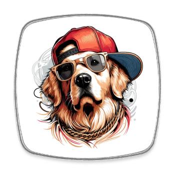 Cool Golden Retriever Dog Sunglasses Gift - Square fridge magnet - white - Front