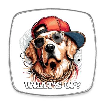 Was geht ab? Cooler Golden Retriever Geschenk - Viereckiger Kühlschrankmagnet - Weiß - Vorne
