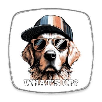 Was geht ab? Cooler Golden Retriever Geschenk - Viereckiger Kühlschrankmagnet - Weiß - Vorne