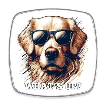 Was geht ab? Cooler Golden Retriever Geschenk - Viereckiger Kühlschrankmagnet - Weiß - Vorne