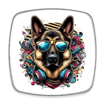 Cool German Shepherd Dog Sunglasses Gift - Square fridge magnet - white - Front