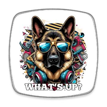 Was geht ab? Schäferhund Hund Sonnenbrille Geschen - Viereckiger Kühlschrankmagnet - Weiß - Vorne