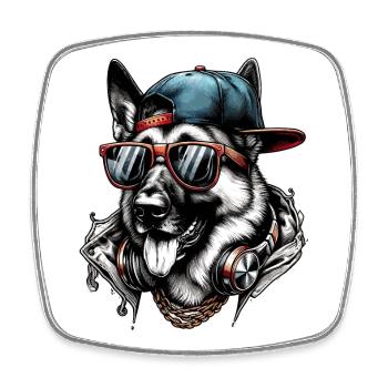 Cool German Shepherd Dog Sunglasses Gift - Square fridge magnet - white - Front