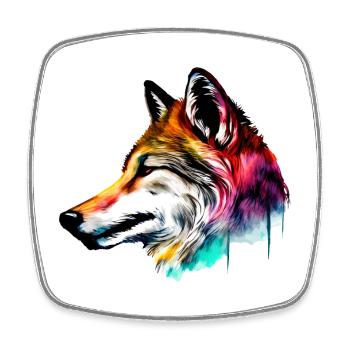 Colorfull Wolfskopf - Viereckiger Kühlschrankmagnet - Weiß - Vorne