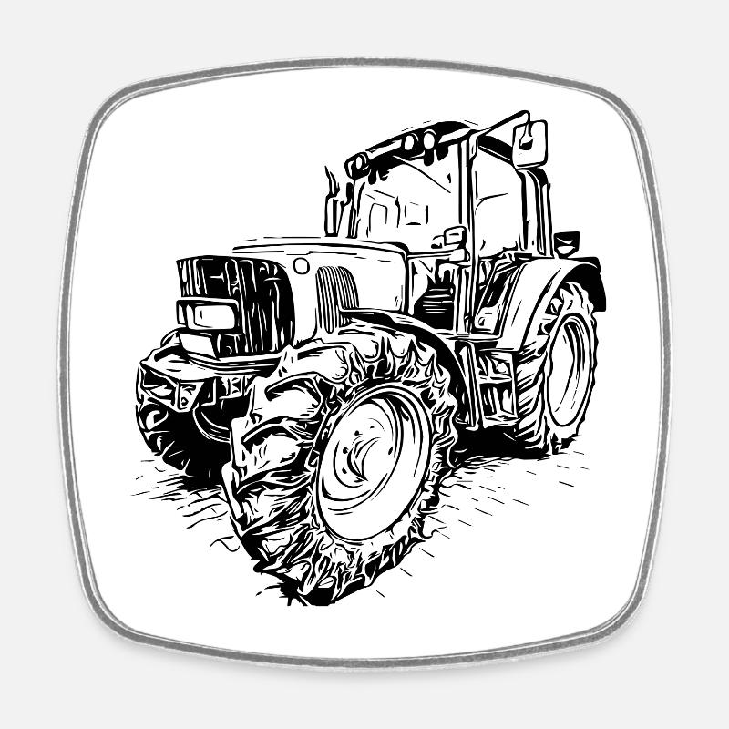 Grüner JD Traktor - Viereckiger Kühlschrankmagnet - Weiß