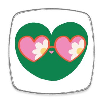 Retro Green Heart Mascot with Daisy Sunglasses - Square fridge magnet - white - Front