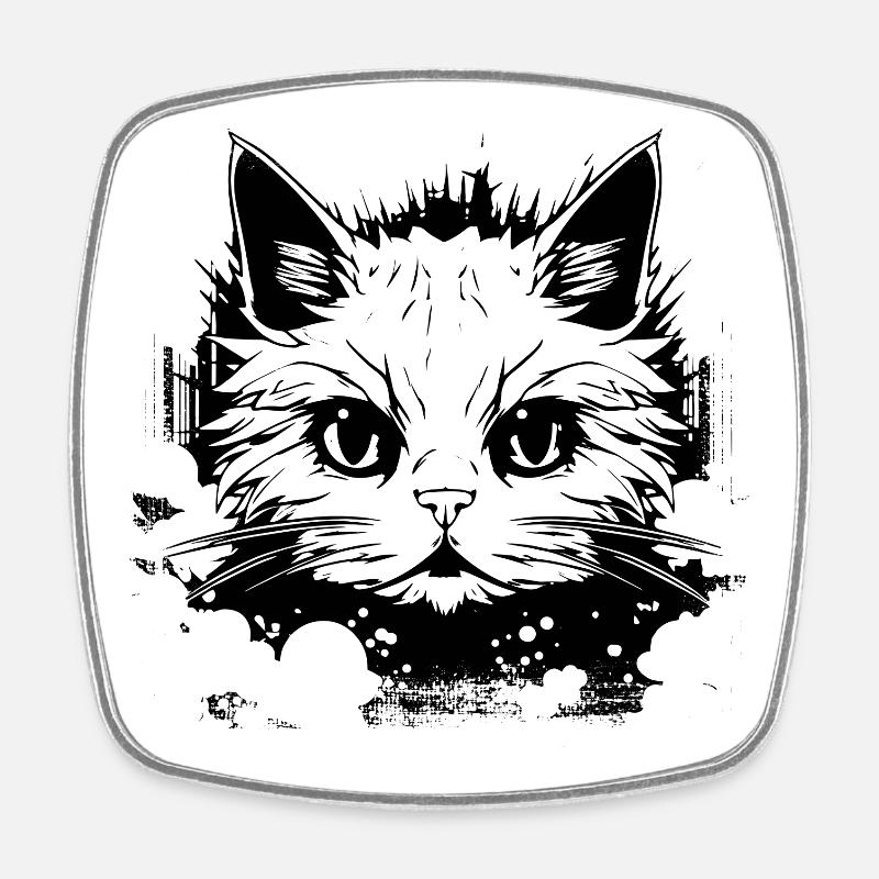 Katze Anime - Viereckiger Kühlschrankmagnet - Weiß