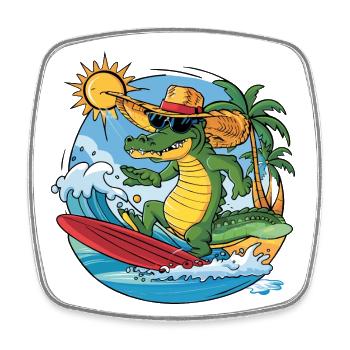 Drôle cool alligator surfs - Magnet carré - blanc - Devant