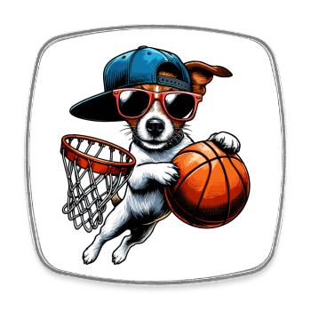 Jack Russell Basketball Sunglasses Cap Design - Square fridge magnet - white - Front