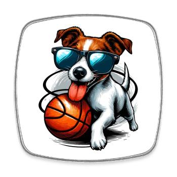 Jack Russell Terrier Basketball Sunglasses - Square fridge magnet - white - Front
