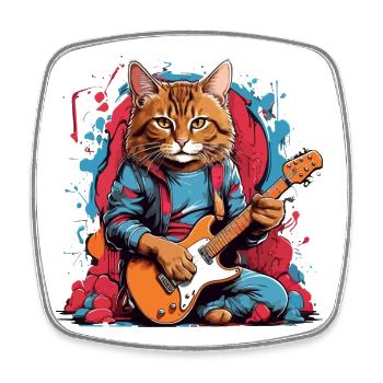 Chat avec guitare - Magnet carré - blanc - Devant