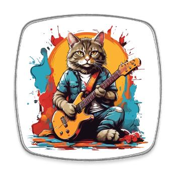 Chat avec guitare - Magnet carré - blanc - Devant
