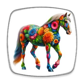 Cheval décoré de fleurs - Magnet carré - blanc - Devant