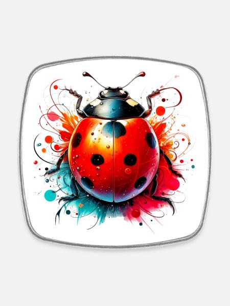 Coccinelle - Magnet carré - blanc