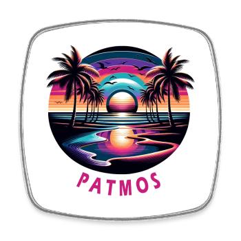 Patmos, Grèce, vacances, plage, coucher de soleil - Magnet carré - blanc - Devant