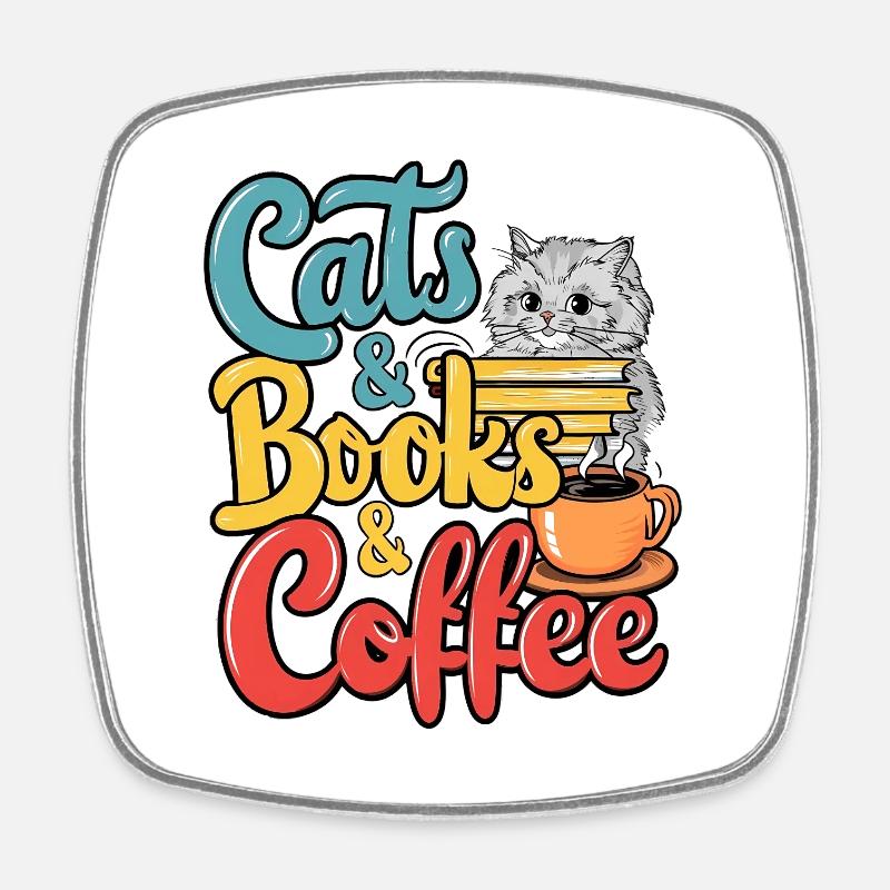 Cats, Books and Coffee Design - Square fridge magnet - white