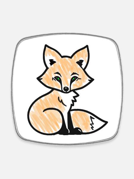 Red Fox (Black) - Square fridge magnet - white