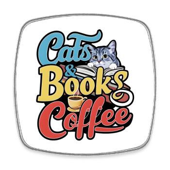 Katzen und Bücher mit Kaffee-Design - Viereckiger Kühlschrankmagnet - Weiß - Vorne