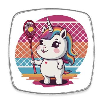 Tennis Unicorn - Square fridge magnet - white - Front