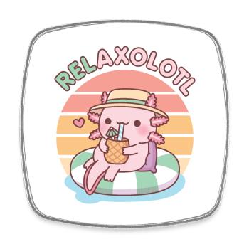 Cute Axolotl Chill On Pool Float Relaxolotl Funny - Square fridge magnet - white - Front
