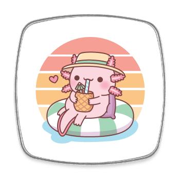 Cute Axolotl Chilling On Pool Float Summer Vibes - Square fridge magnet - white - Front