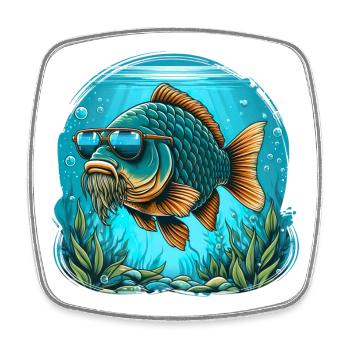 Carp with sunglasses - Square fridge magnet - white - Front