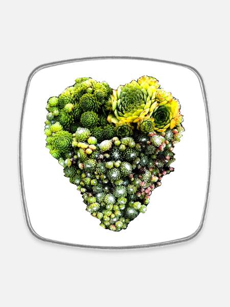 Houseleek Heart - Sempervivum - Roofwort - Square fridge magnet - white