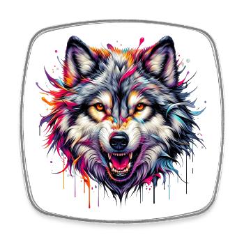 Loup - Magnet carré - blanc - Devant