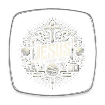 Jesus is coming soon Cosmic Circle - Square fridge magnet - white - Front